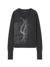 SADSOUP | Cropped V-Neck Skeleton Print Long Sleeve T-Shirt