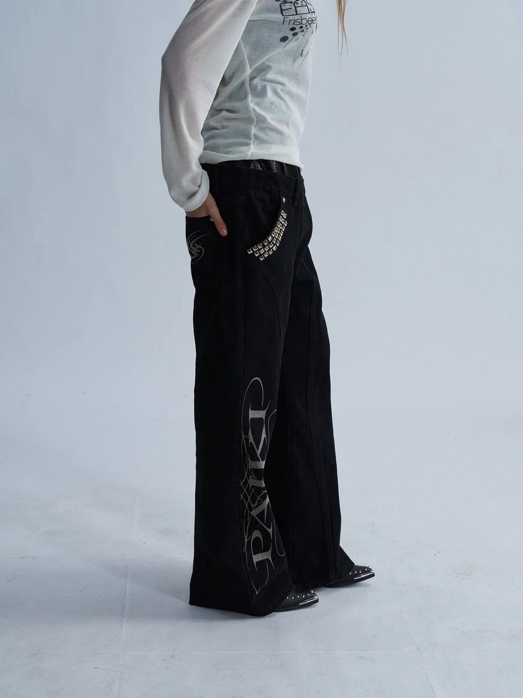PAIKI | Totem Double-Waist Rivet Flared Jeans