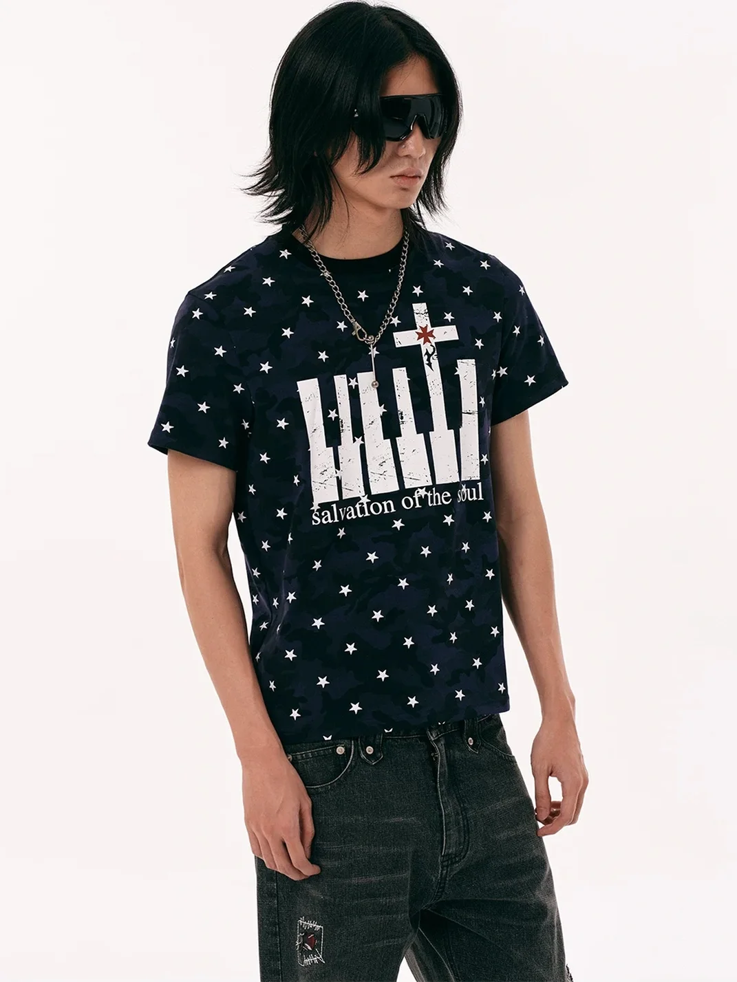 PasET | Slim Fit Star Camouflage Cross Print T-Shirt