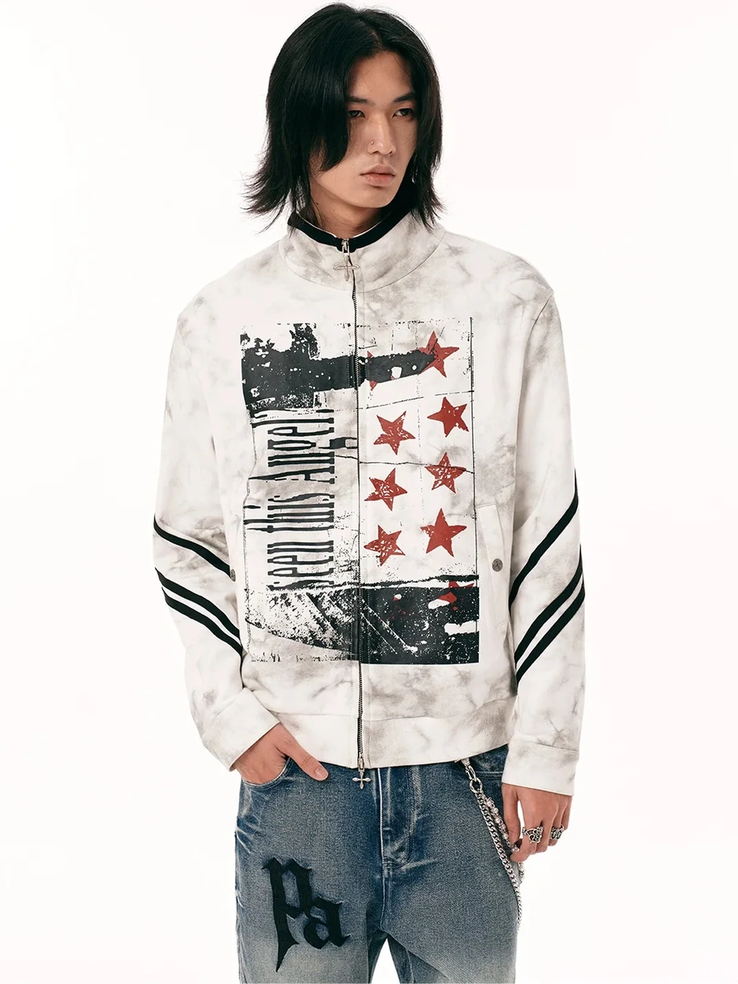 PasET | Distressed Stand Collar Cropped Sports Jacket