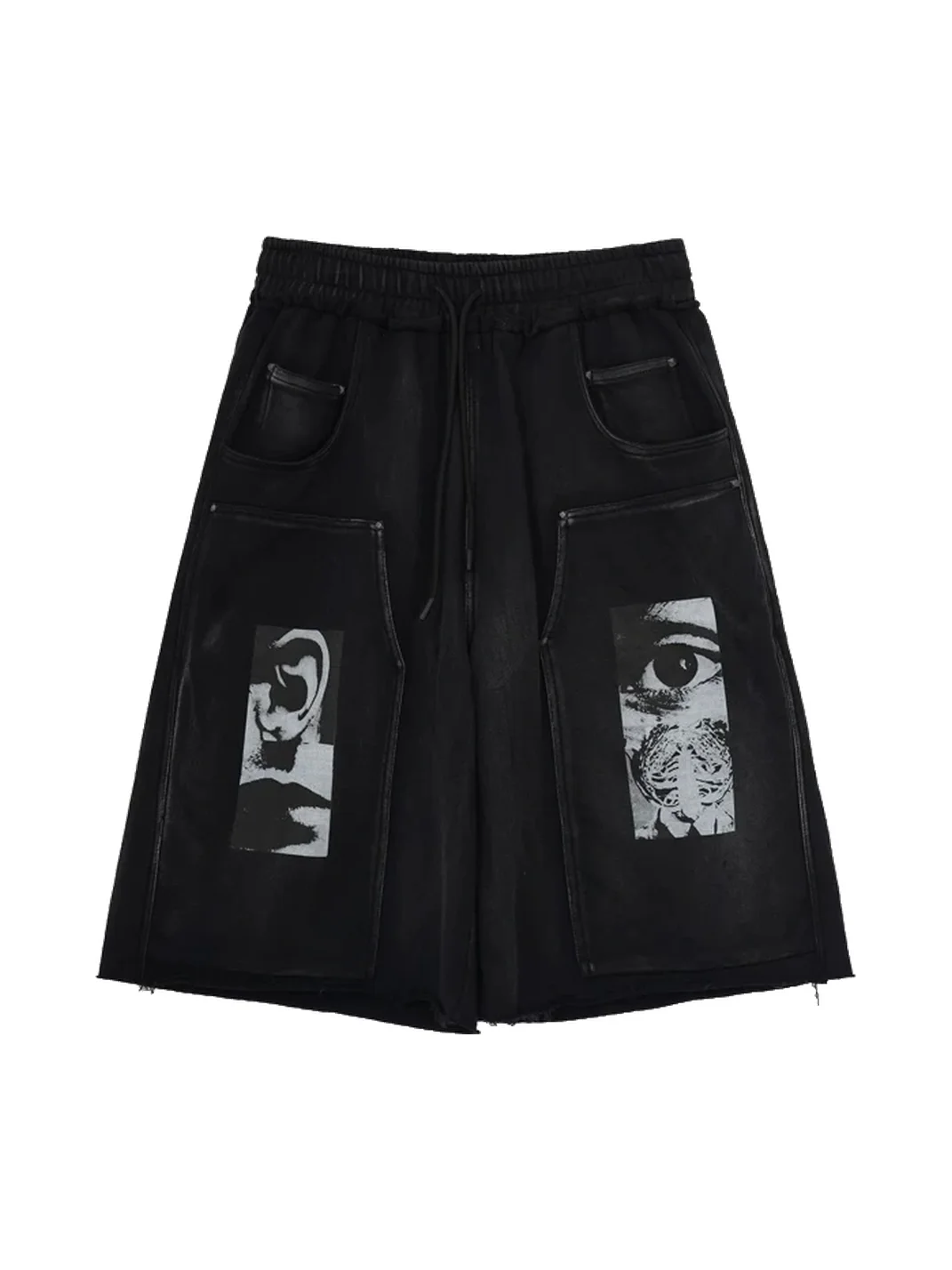 ERROR CODE robot | Studded Washed Graphic Loose Shorts