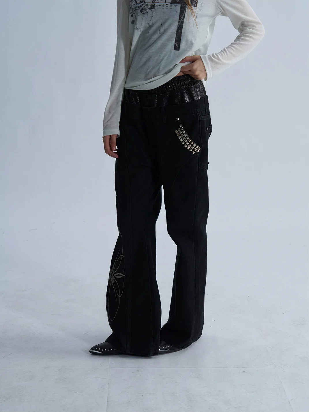 PAIKI | Totem Double-Waist Rivet Flared Jeans