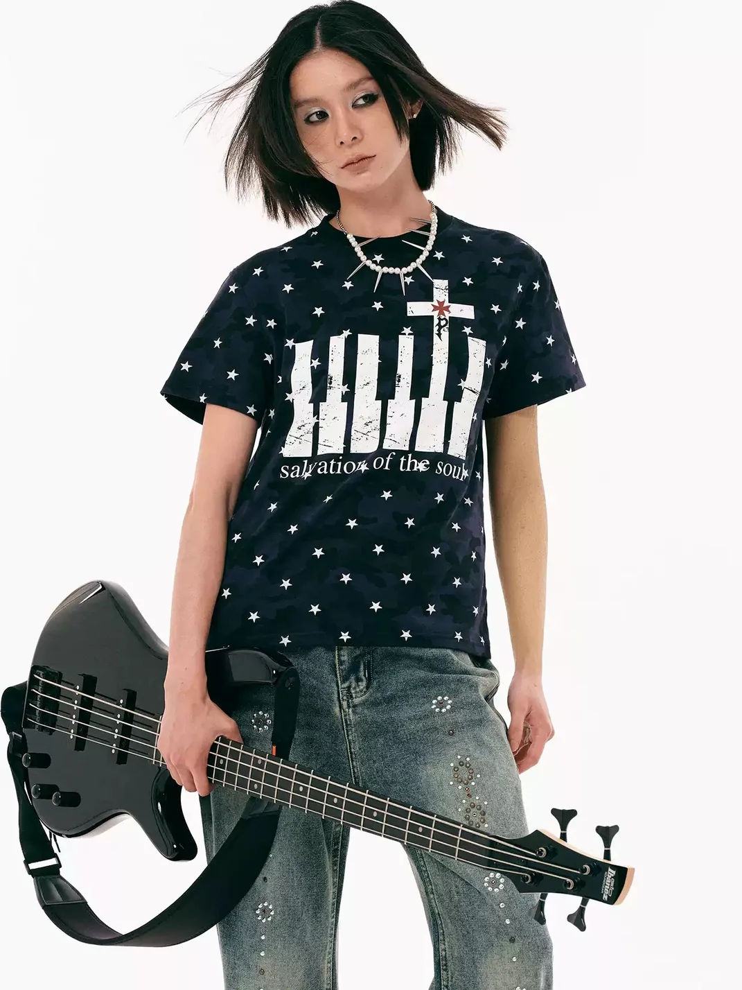 PasET | Slim Fit Star Camouflage Cross Print T-Shirt
