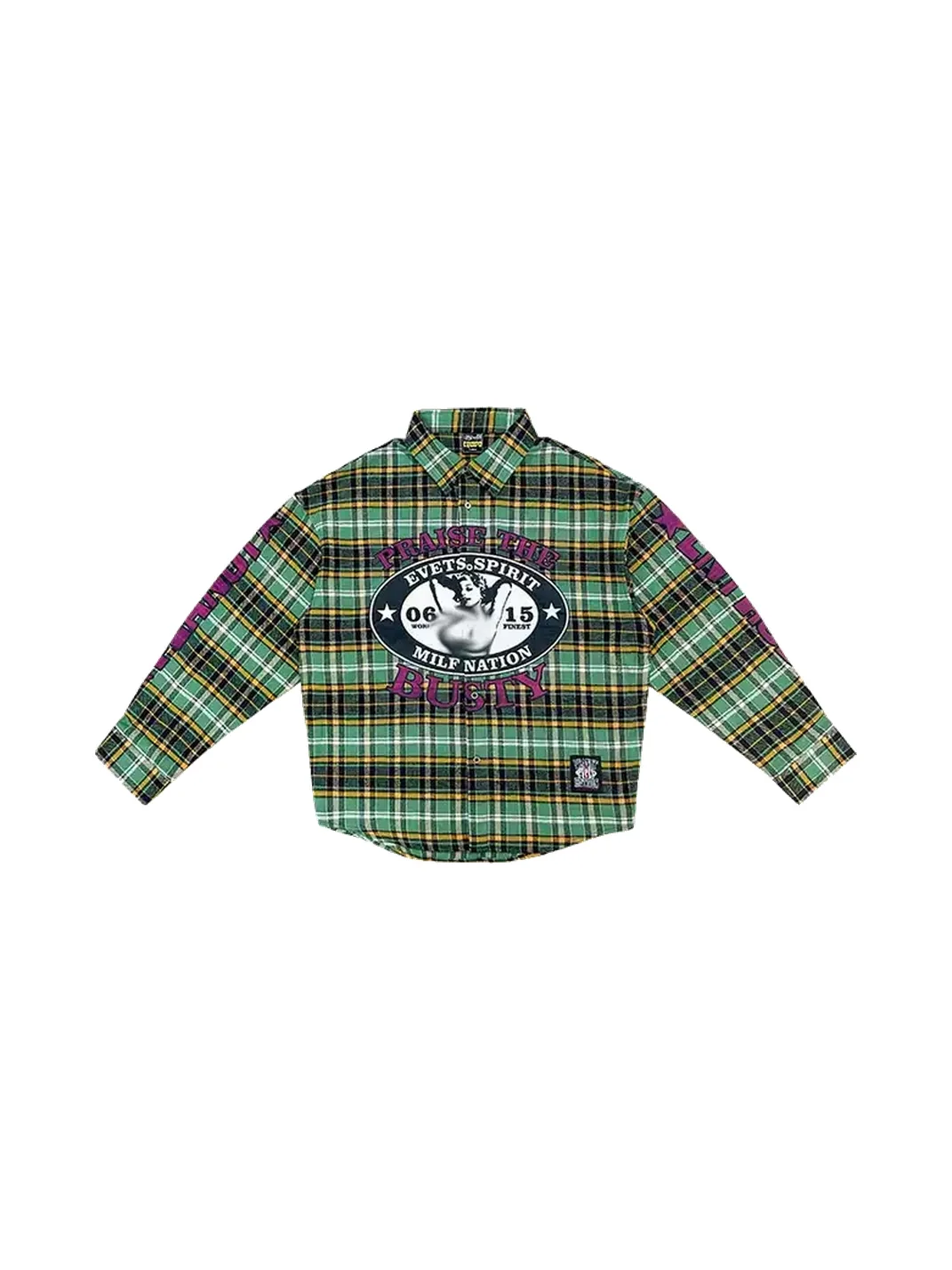 EVETS | Contrast Print Plaid Long Sleeve Shirt