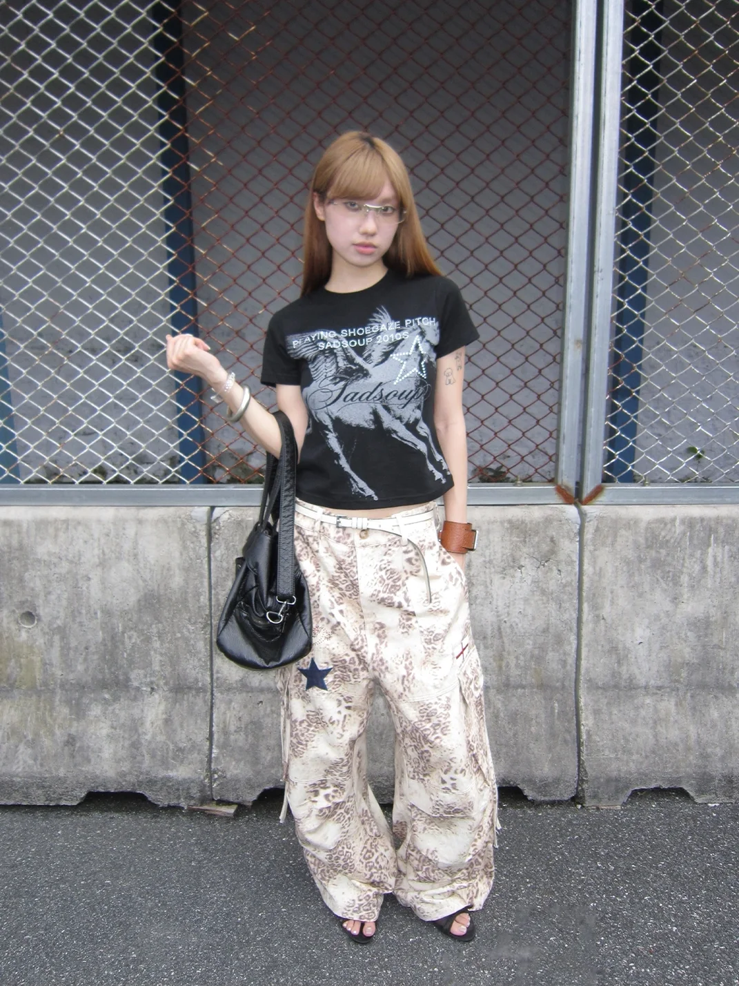 SADSOUP | Leopard Star Patch Wide Leg Cargo Pants