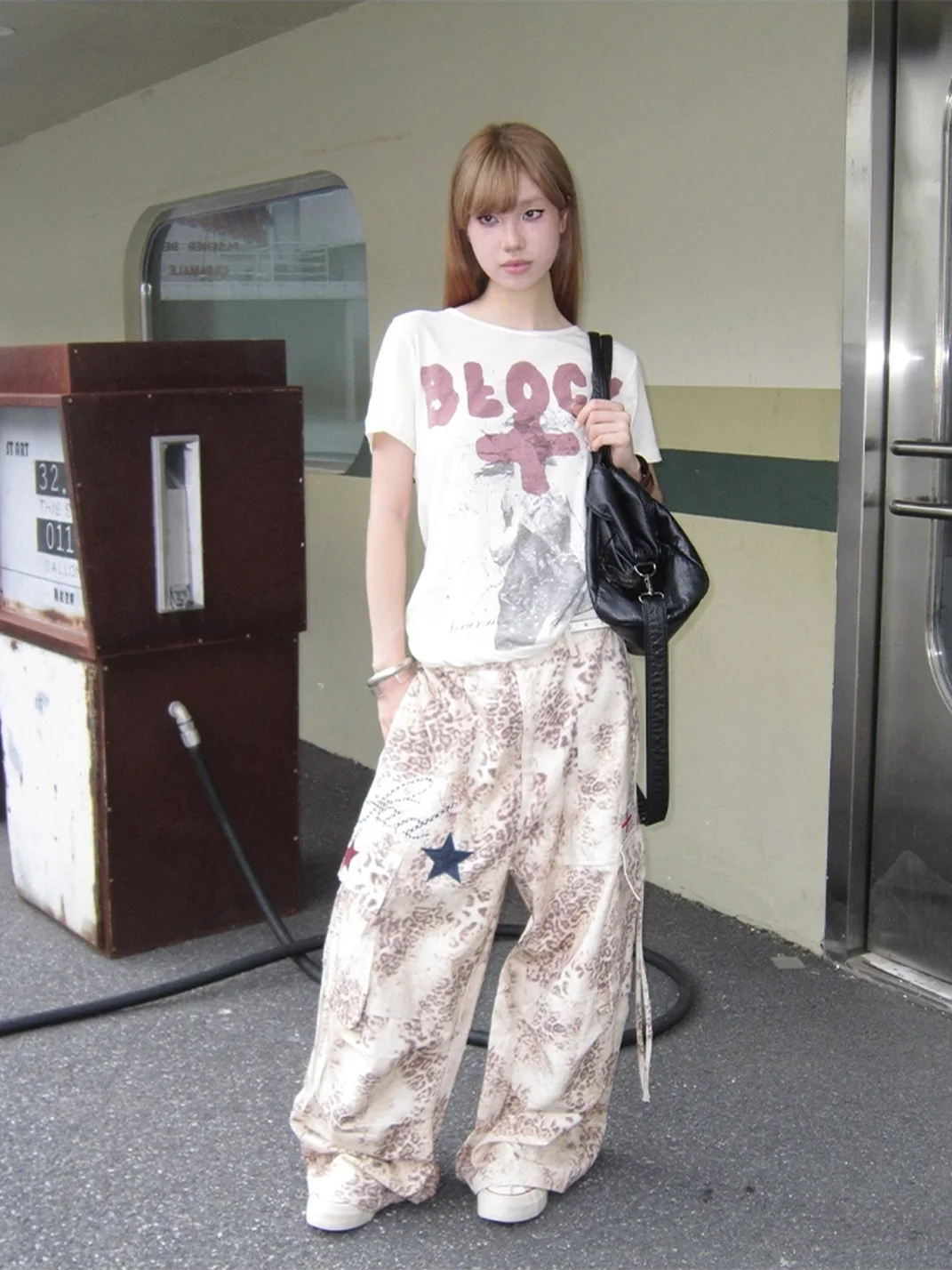 SADSOUP | Leopard Star Patch Wide Leg Cargo Pants