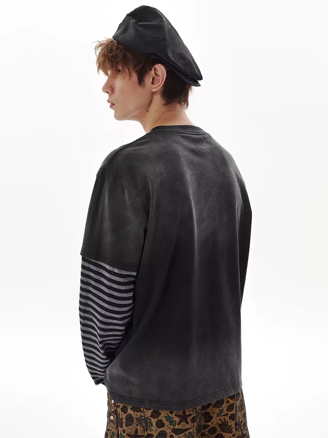 PasET | Distressed Striped Layered Long Sleeve T-Shirt