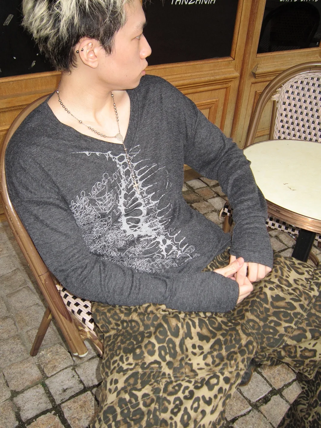 SADSOUP | Cropped V-Neck Skeleton Print Long Sleeve T-Shirt