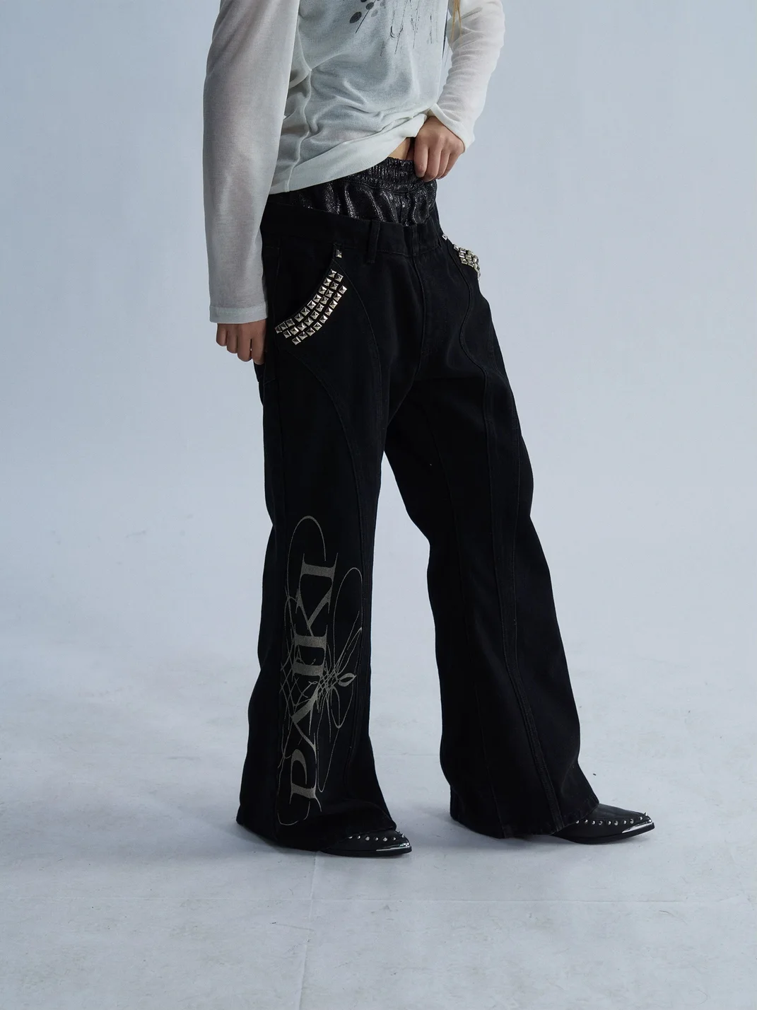 PAIKI | Totem Double-Waist Rivet Flared Jeans