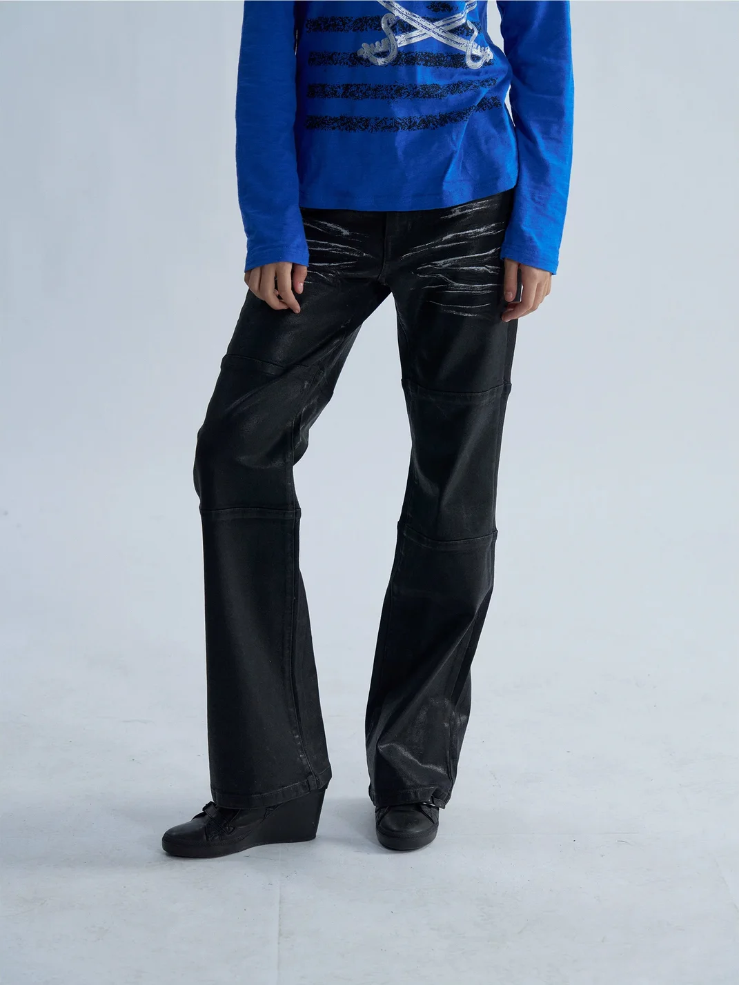 PAIKI | Waxed Slim-Fit Micro-Flare Jeans