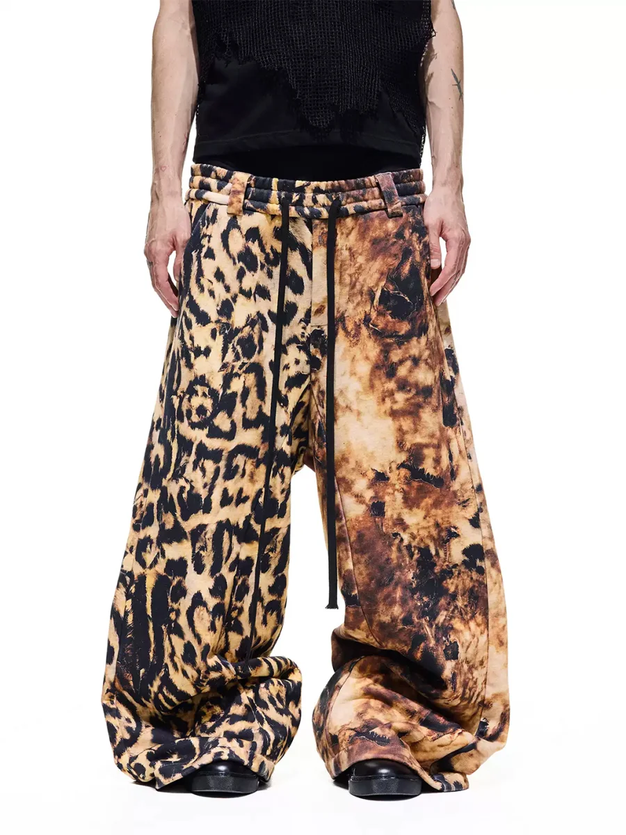 DARKRTPTS | Distressed Leopard Print Drawstring Wide Leg Sweatpants - 2