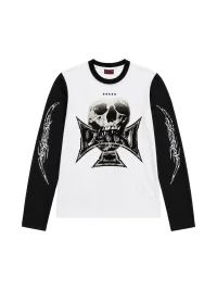 PAIKI | Skull Cross Colorblock Long Sleeve T-Shirt
