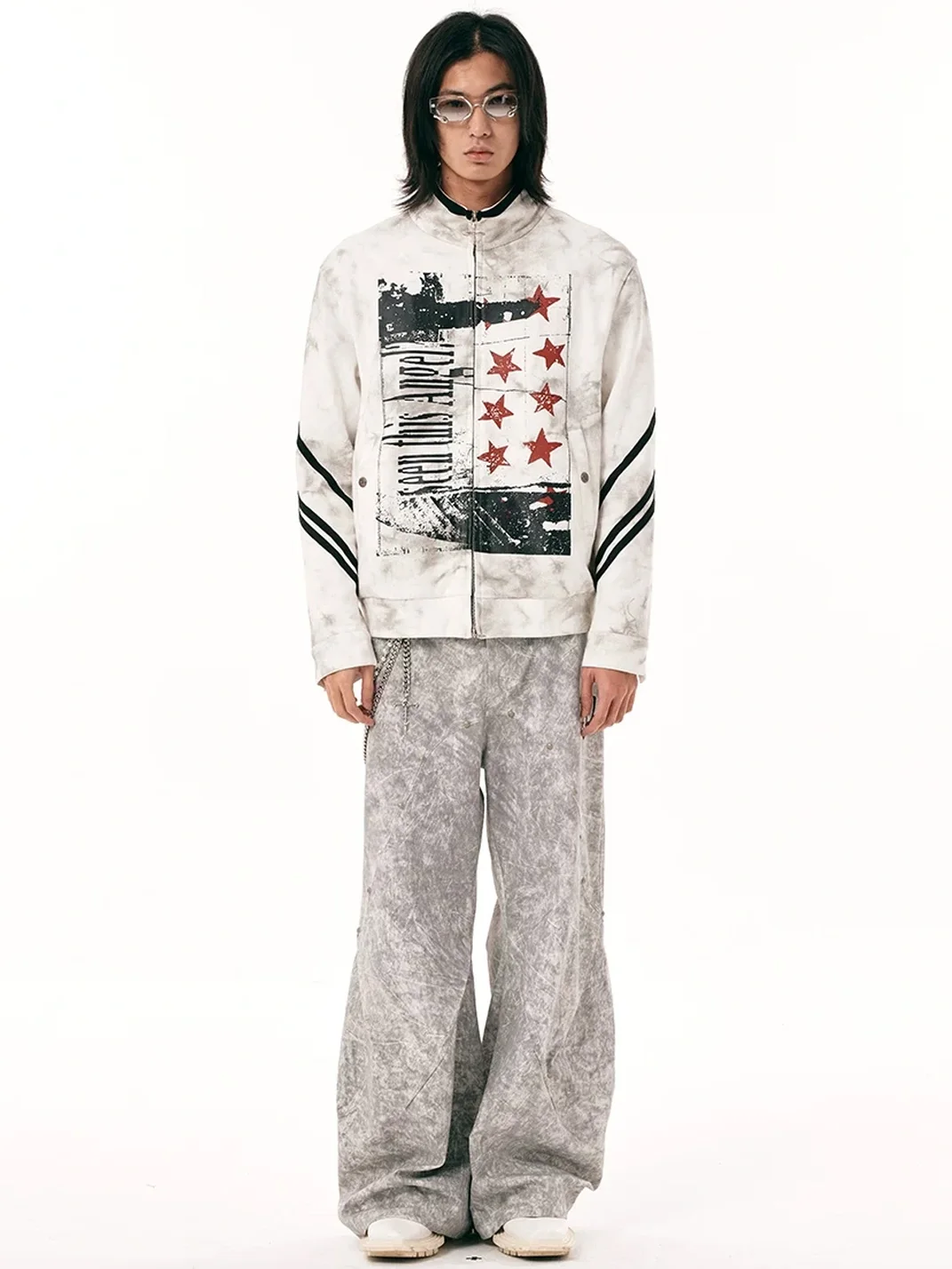PasET | Distressed Stand Collar Cropped Sports Jacket