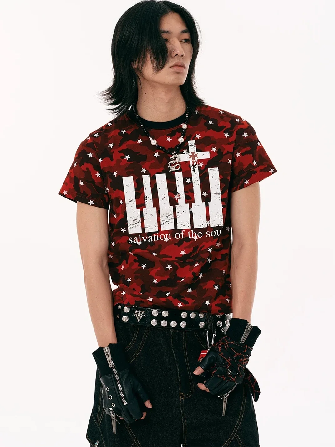 PasET | Slim Fit Star Camouflage Cross Print T-Shirt