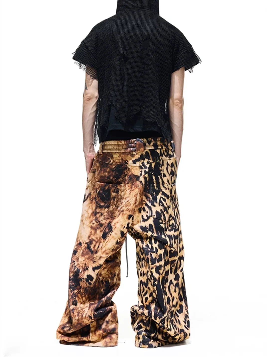DARKRTPTS | Distressed Leopard Print Drawstring Wide Leg Sweatpants