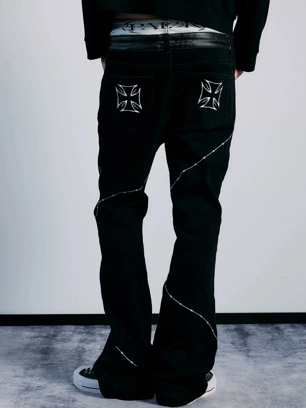 PAIKI | Double Waist Cross Stitch Flared Jeans