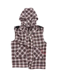 HAS2SONS | Detachable Star Patch Plaid Hooded Vest
