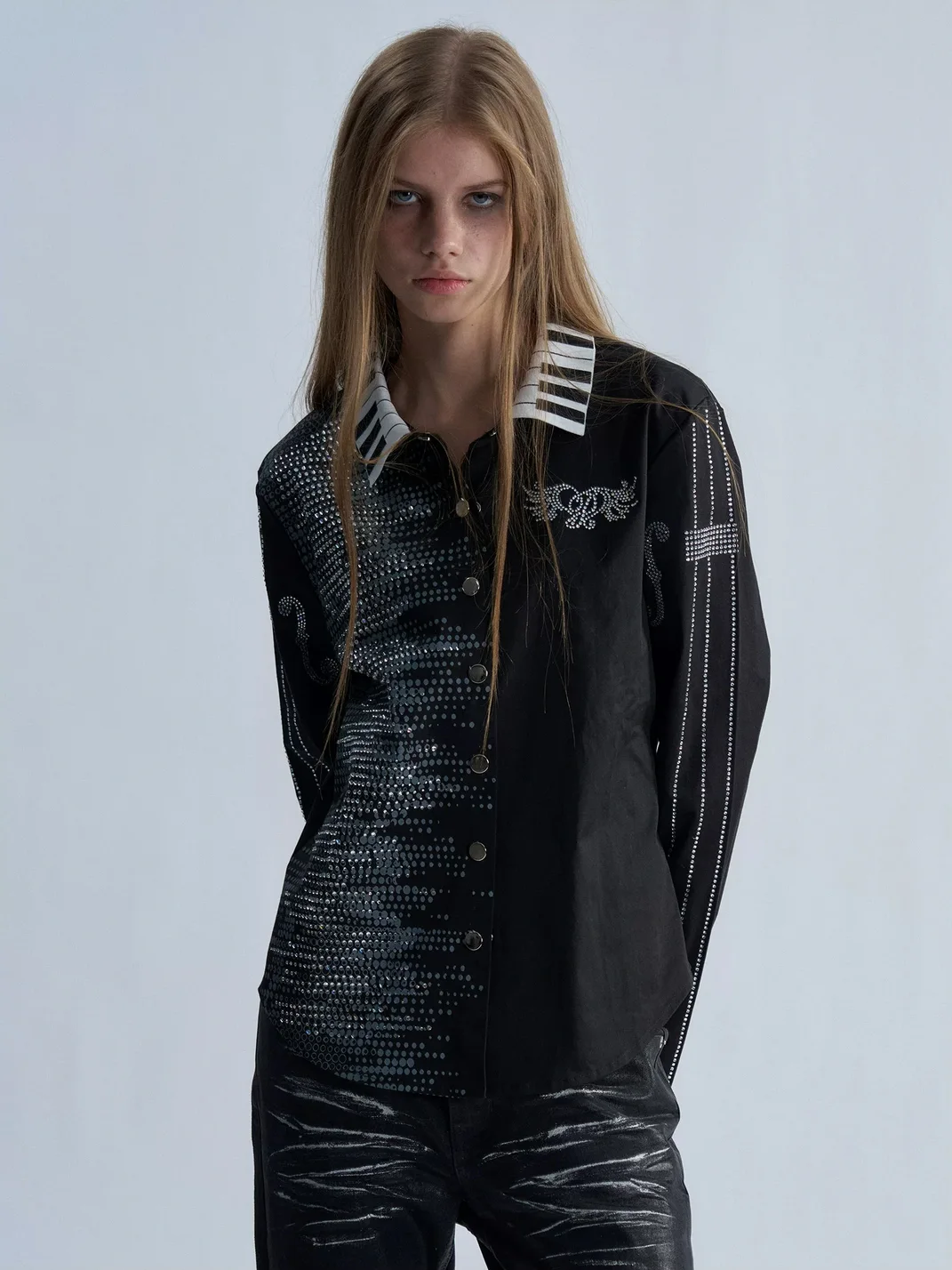 PAIKI | Slim Rhinestone Piano Key Long Sleeve Shirt