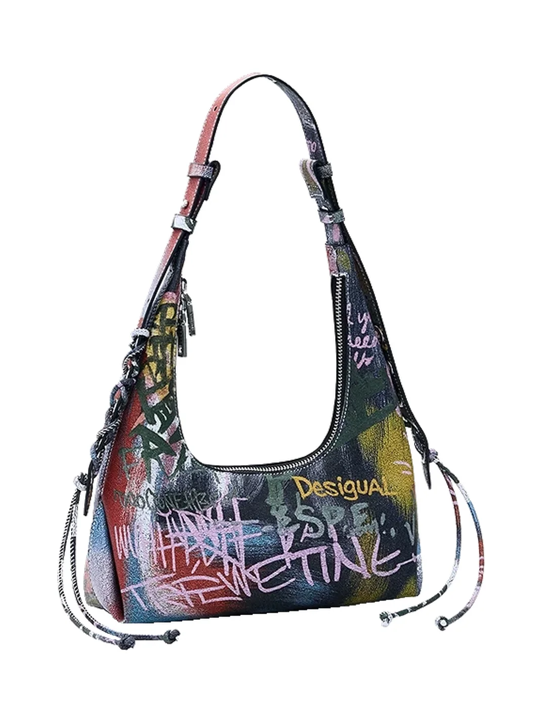 Desigual | Graffiti Print Faux Leather Hobo Shoulder Bag