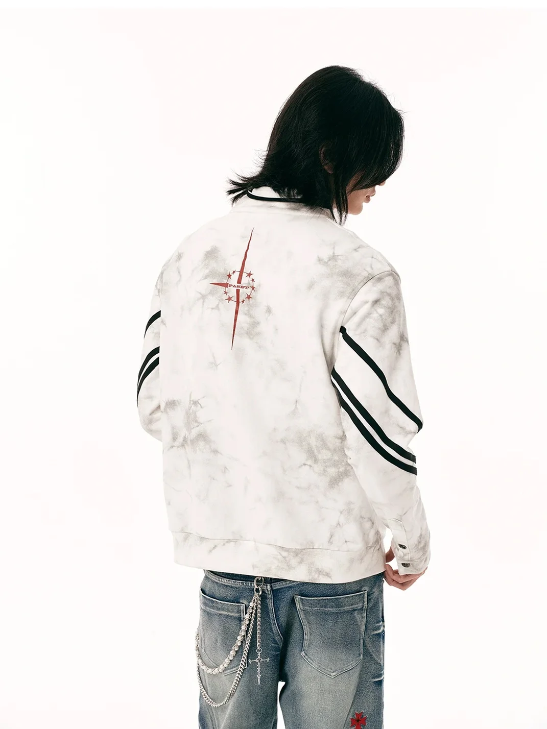 PasET | Distressed Stand Collar Cropped Sports Jacket