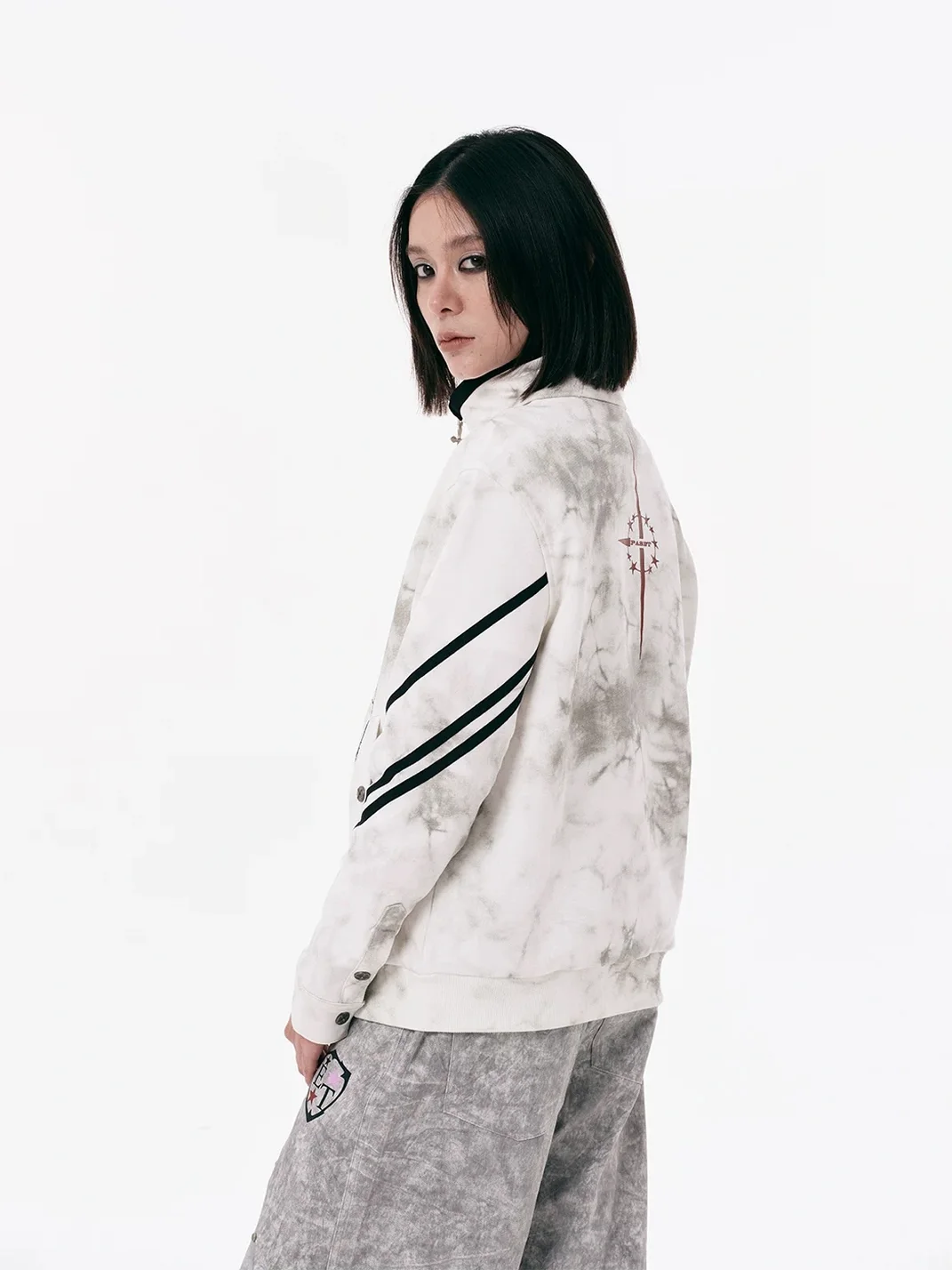PasET | Distressed Stand Collar Cropped Sports Jacket