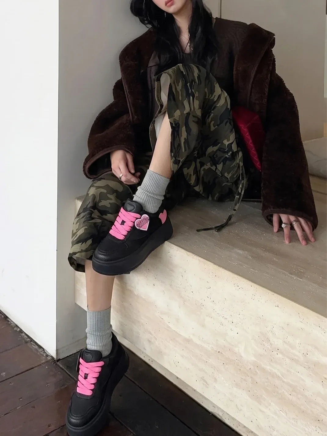 PINKAMOR | Black Platform Casual Sneakers