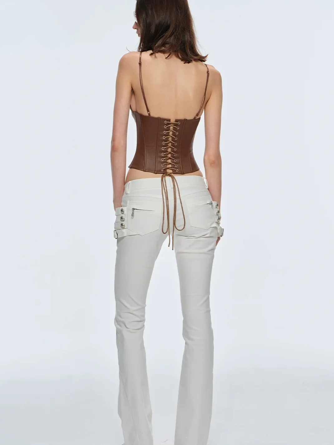 BUM STUDIO | Brown Studded V-Neck Corset Top