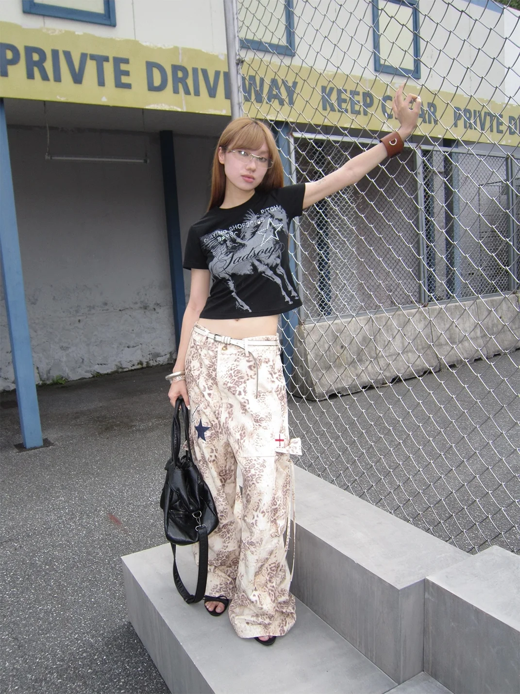 SADSOUP | Leopard Star Patch Wide Leg Cargo Pants