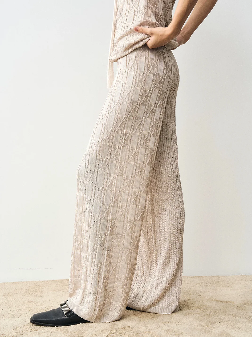 Popoop | Fringe Cable Knit Tank Wide-Leg Pants Set
