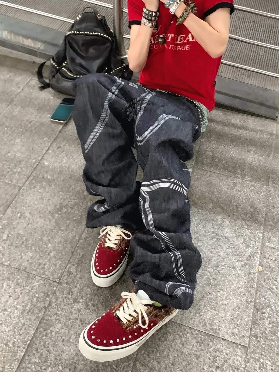 ZDZZFT | Studded Rhinestone Reddish Brown Casual Sneakers