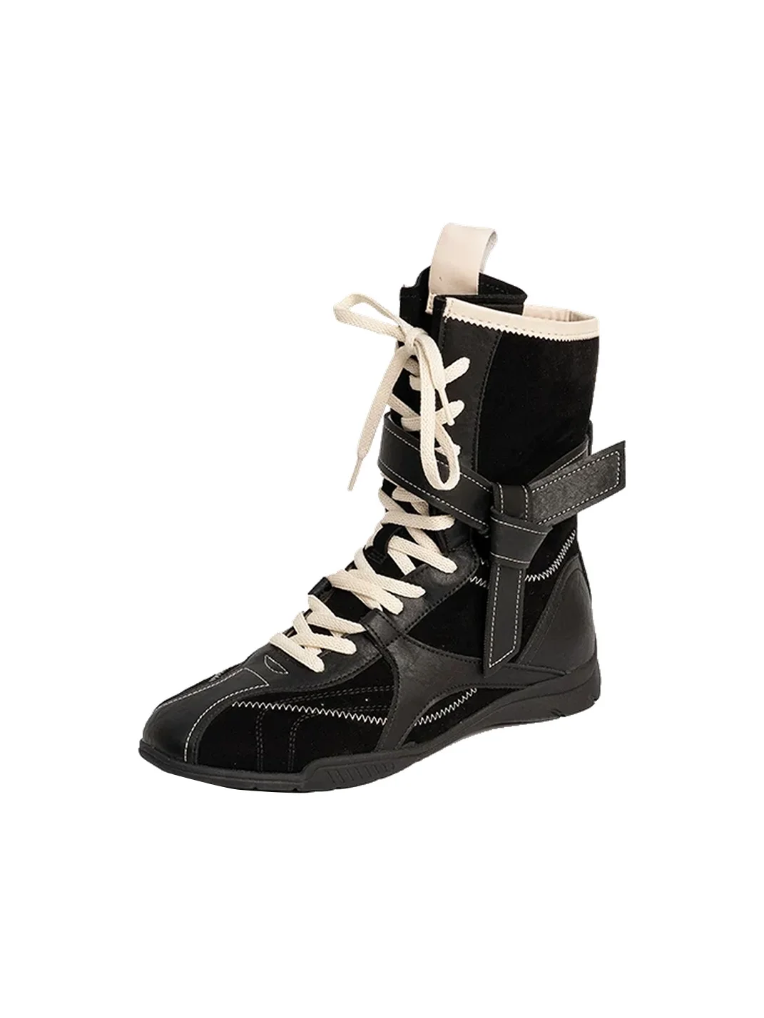 ZHUDAGE | Retro Patchwork Mid-Calf Combat Boots