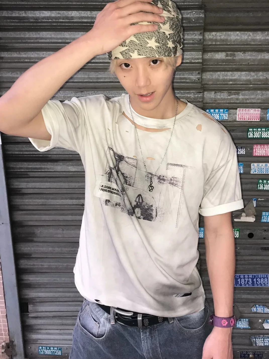 Dream Band | Distressed Oversized Blueprint Print T-Shirt