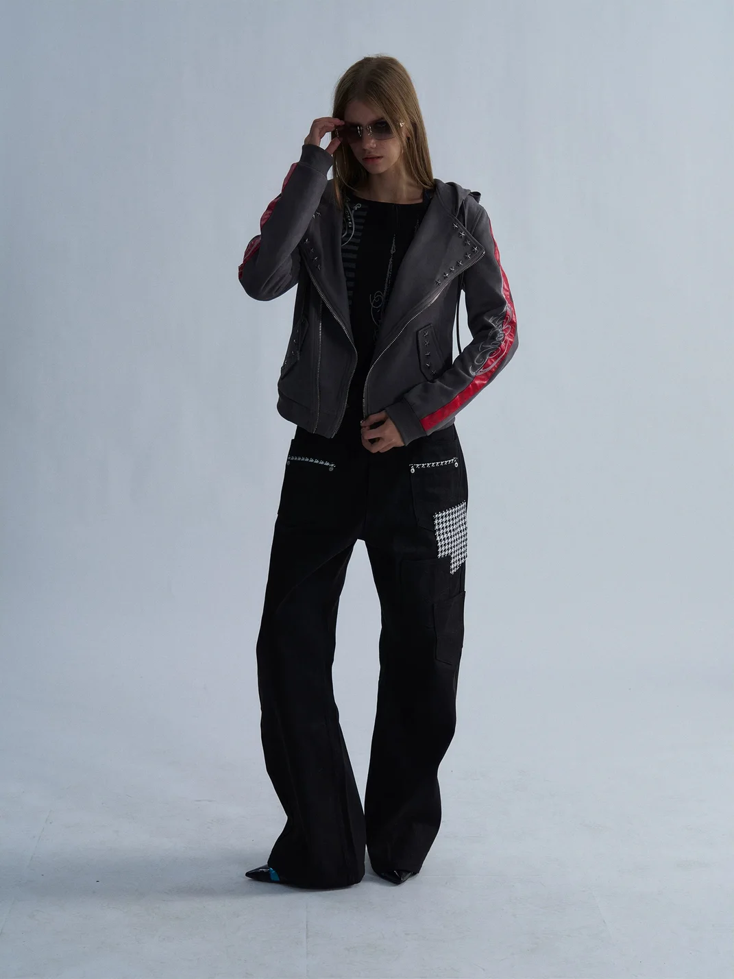PAIKI | Studded Hooded Slim Fit Biker Jacket
