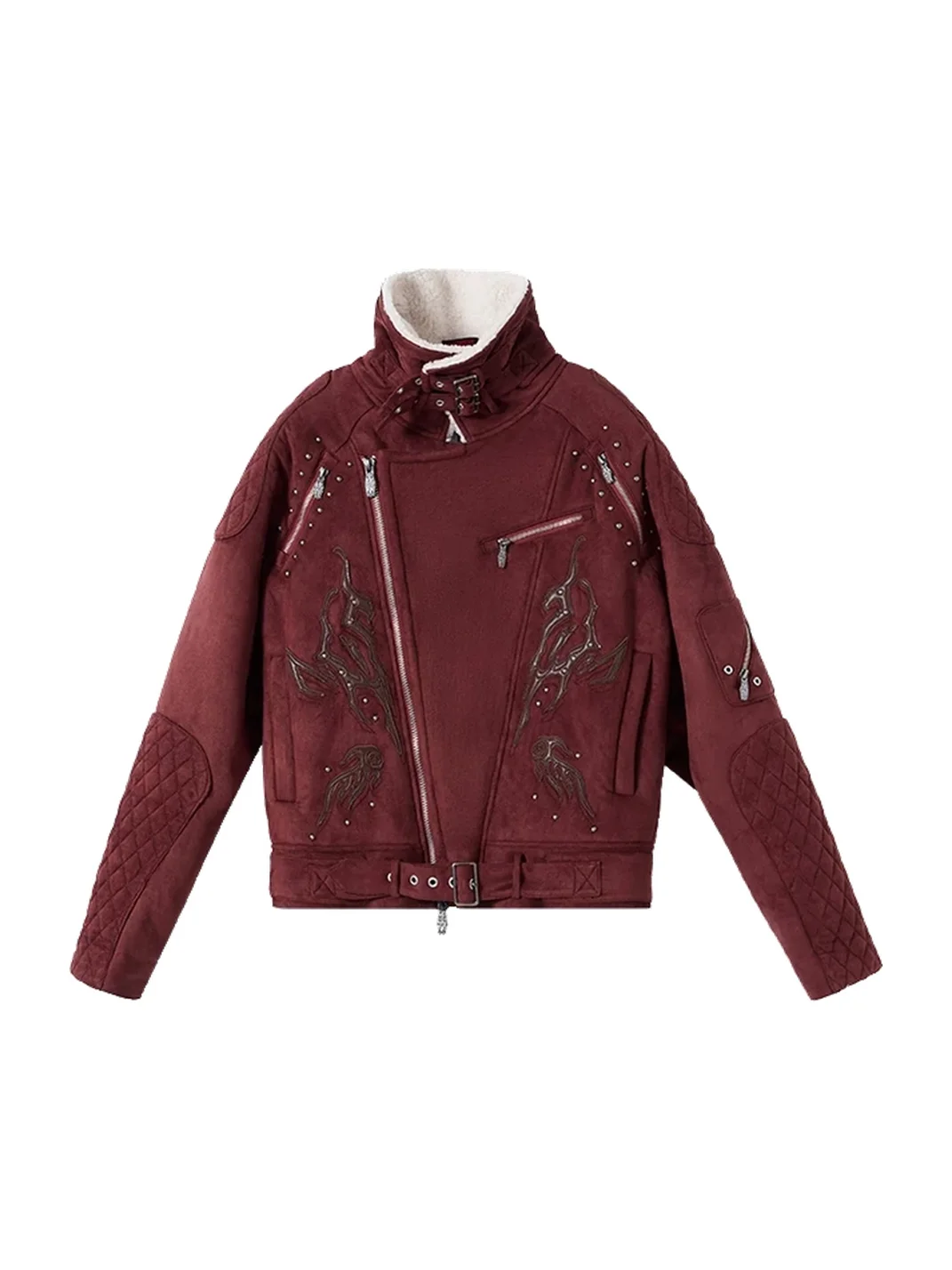PERSONSOUL | Totem Pattern Faux Fur Lambskin Jacket