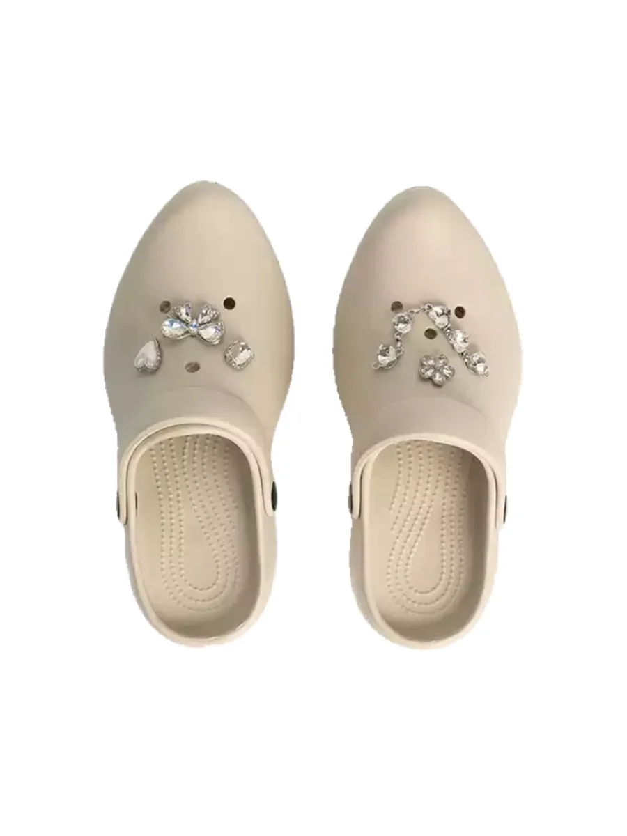 ZHUDAGE | Pointed Rhinestone Platform Clog Slippers - 4
