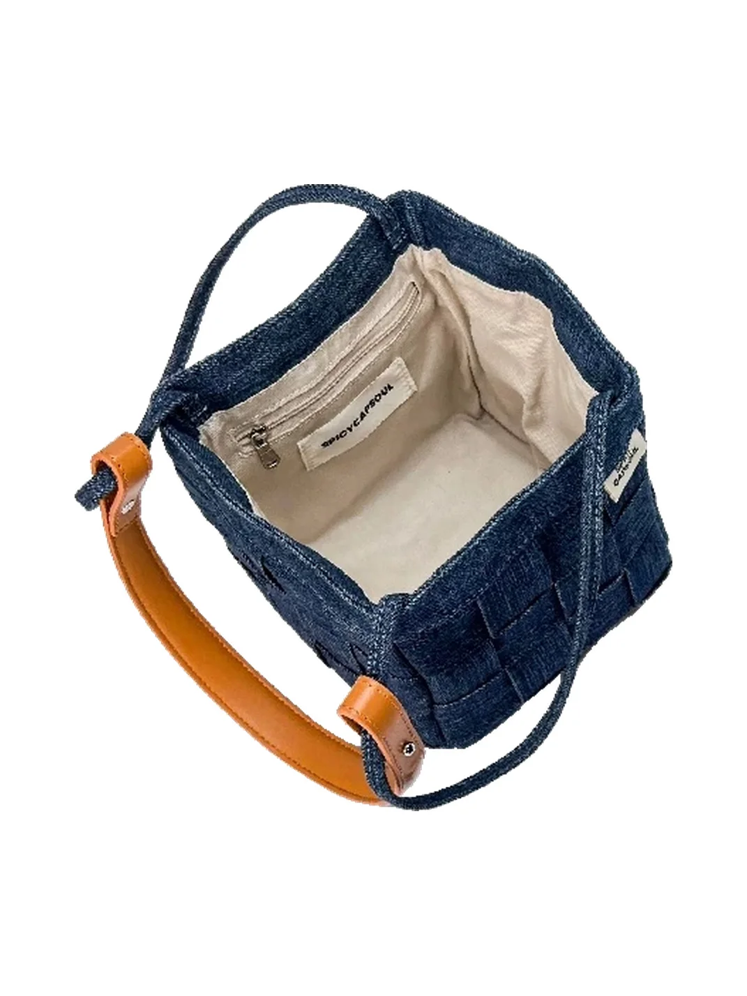 SpicyCapSoul | Handwoven Denim Leather Basket Shoulder Bag