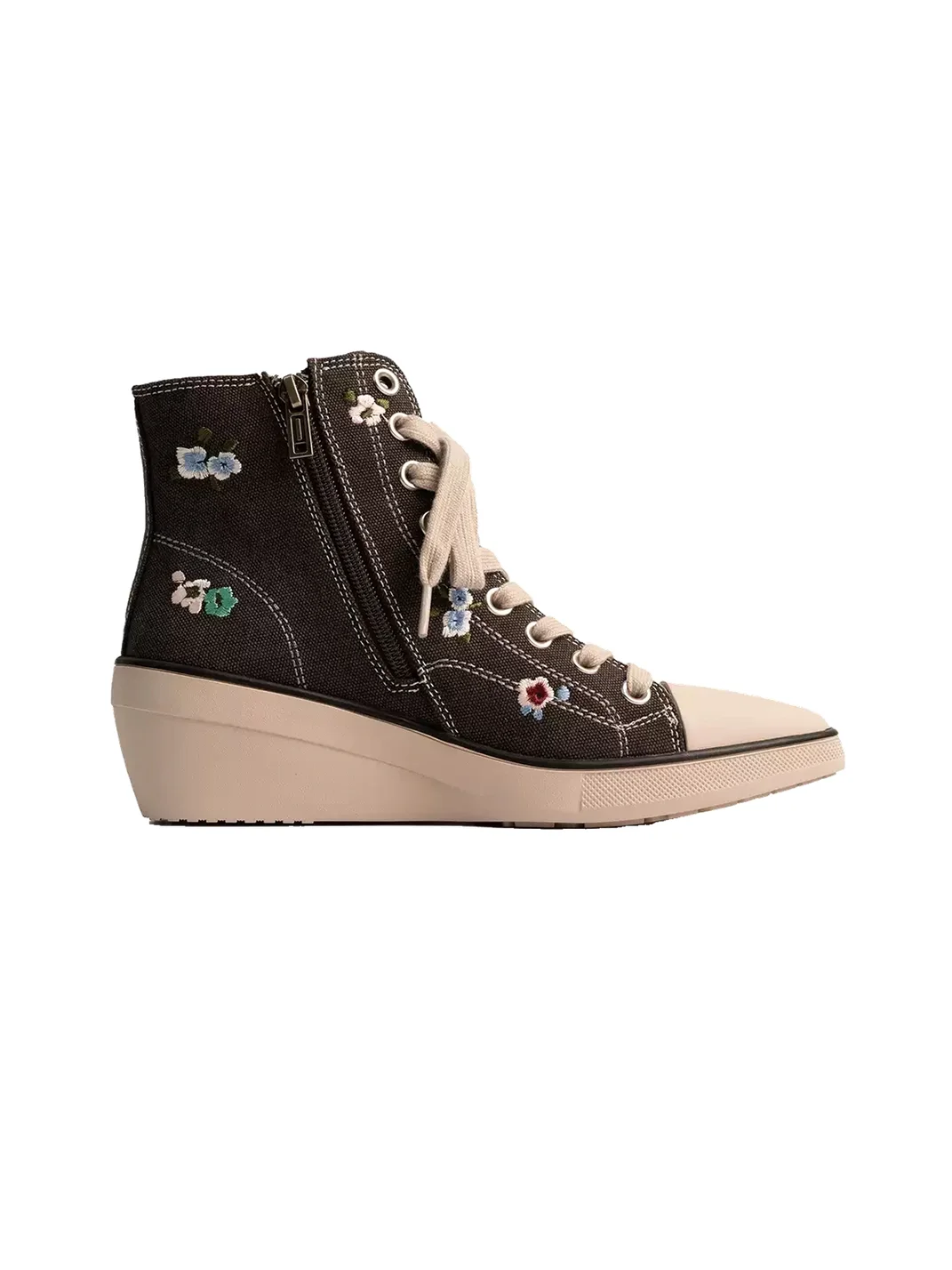ZHUDAGE | Embroidered Pointed-Toe Wedge Canvas Ankle Boots
