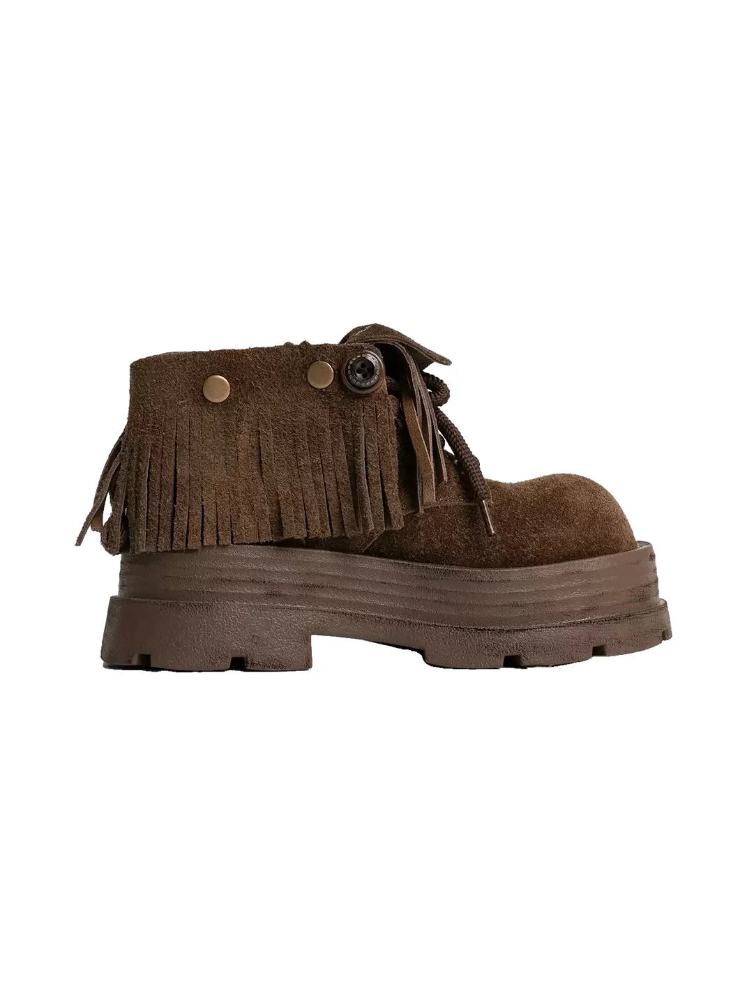 ZHUDAGE | Vintage Fringed Foldover Platform Ankle Boots