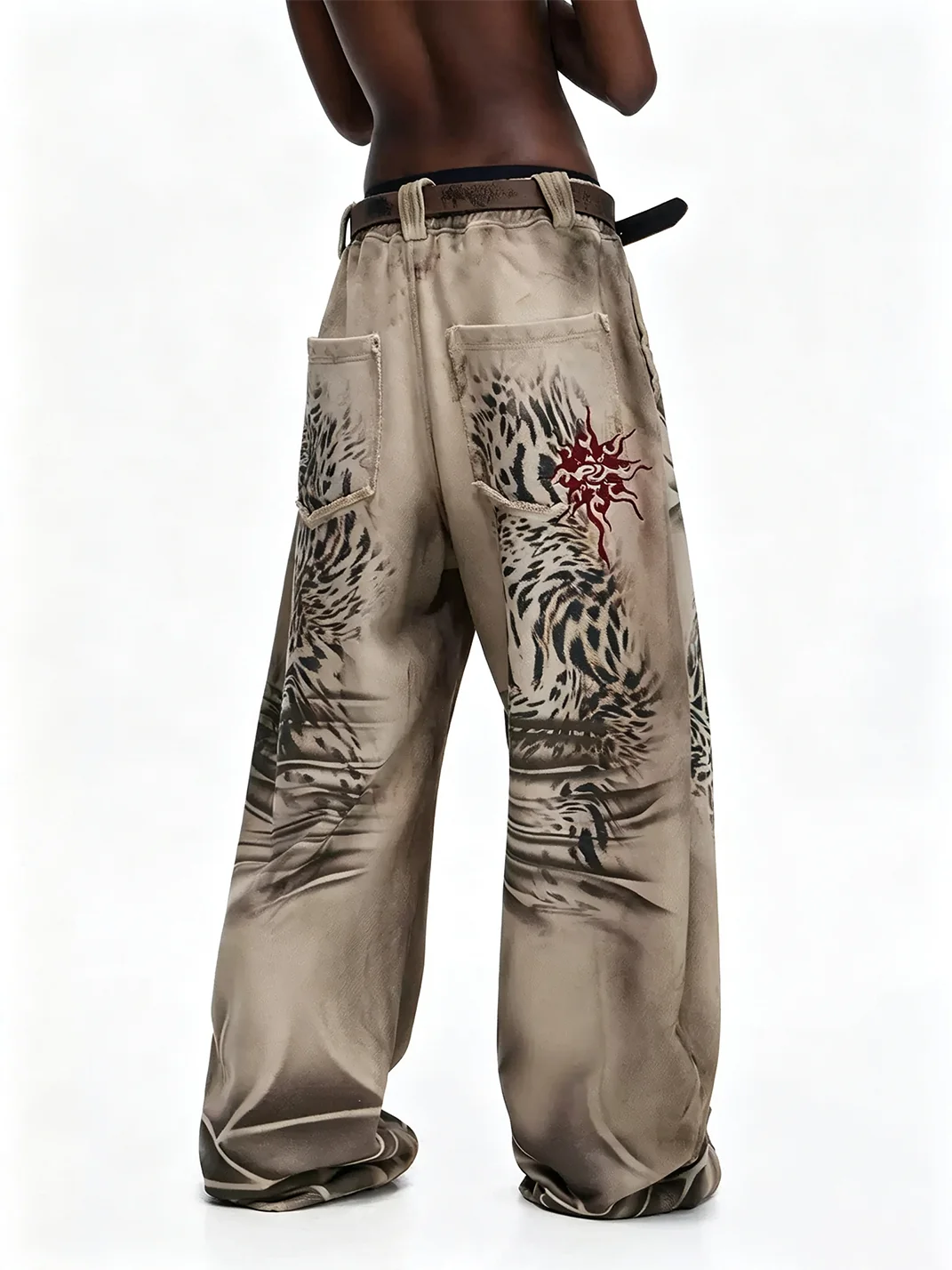 PERSONSOUL | Distressed Tiger Stripe Print Sweatpants