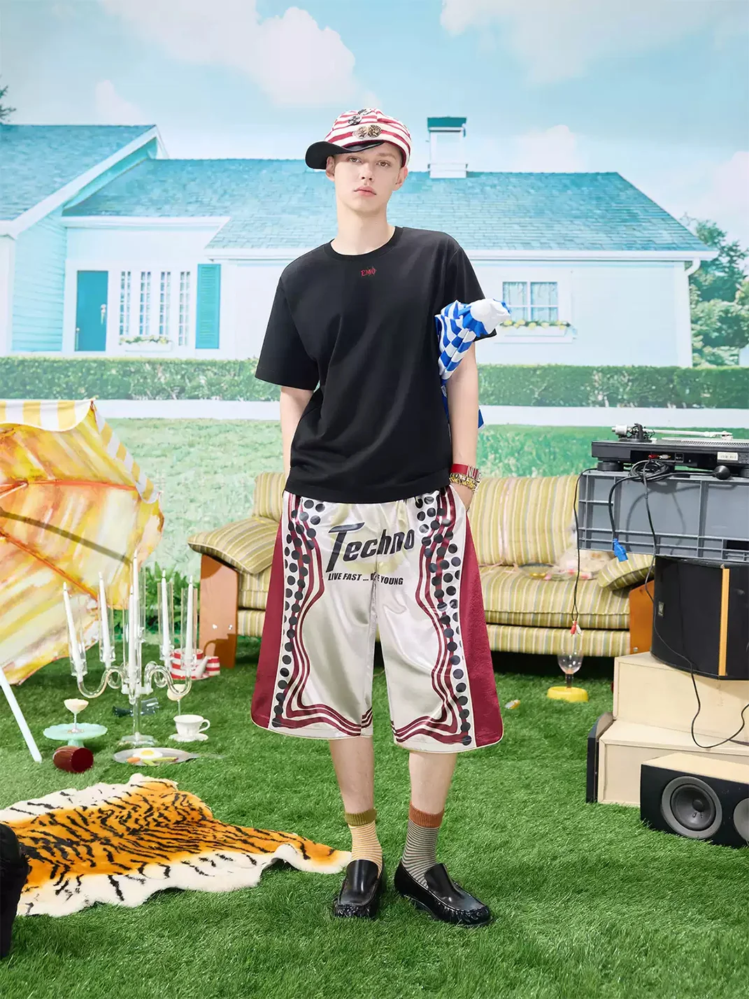 EMOBROTHER | Printed Contrast Cropped Basketball Shorts