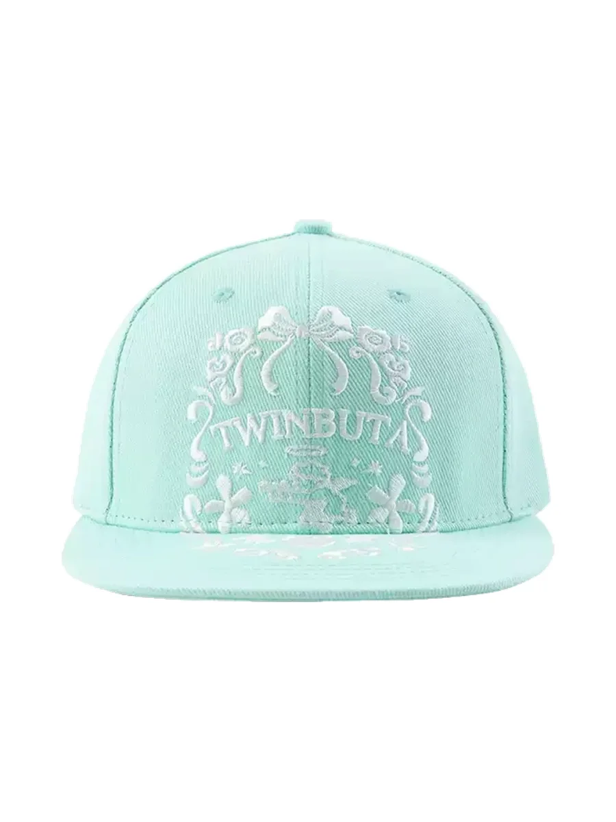 TWINBUTA | Embroidered Mint Blue Flat Brim Baseball Cap - 2