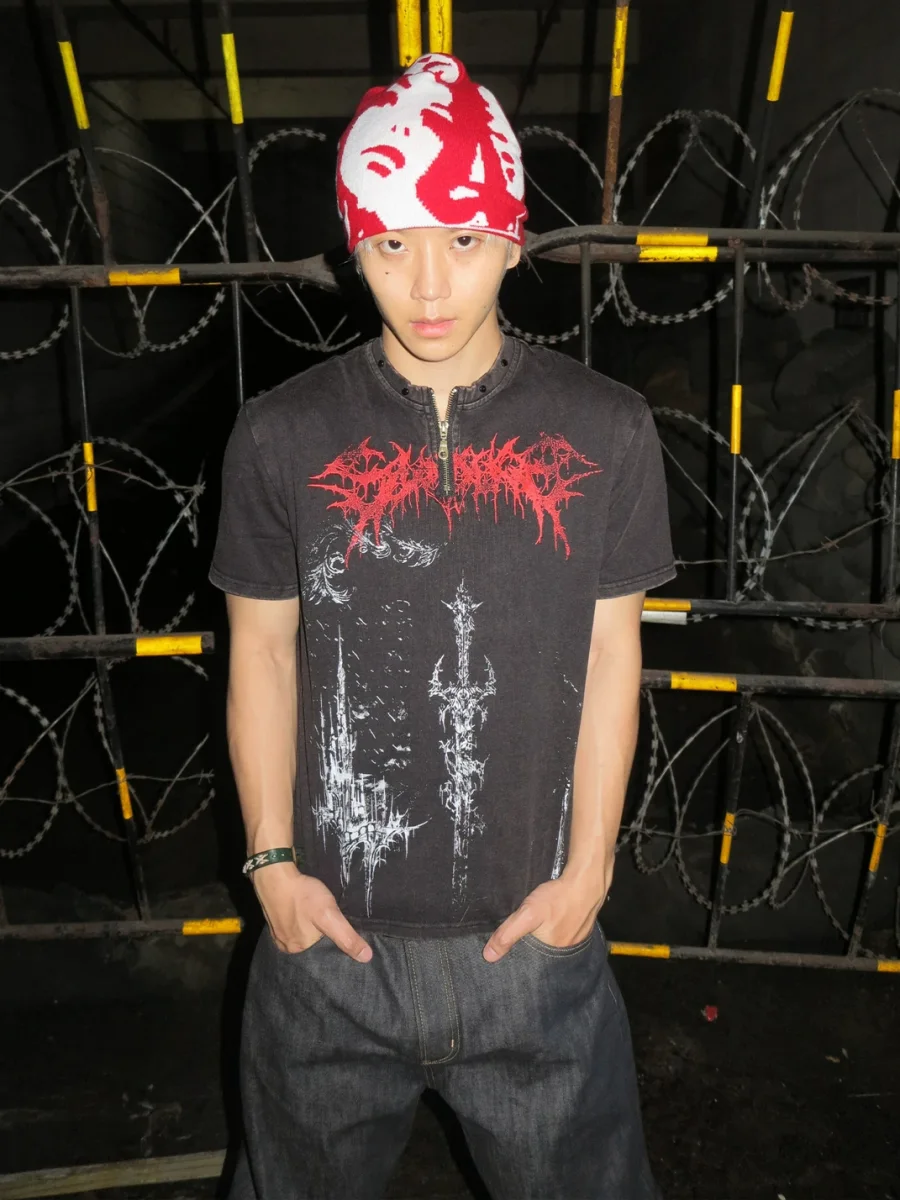 Dream Band | Gothic Punk Half-Zip Graphic T-Shirt - 2