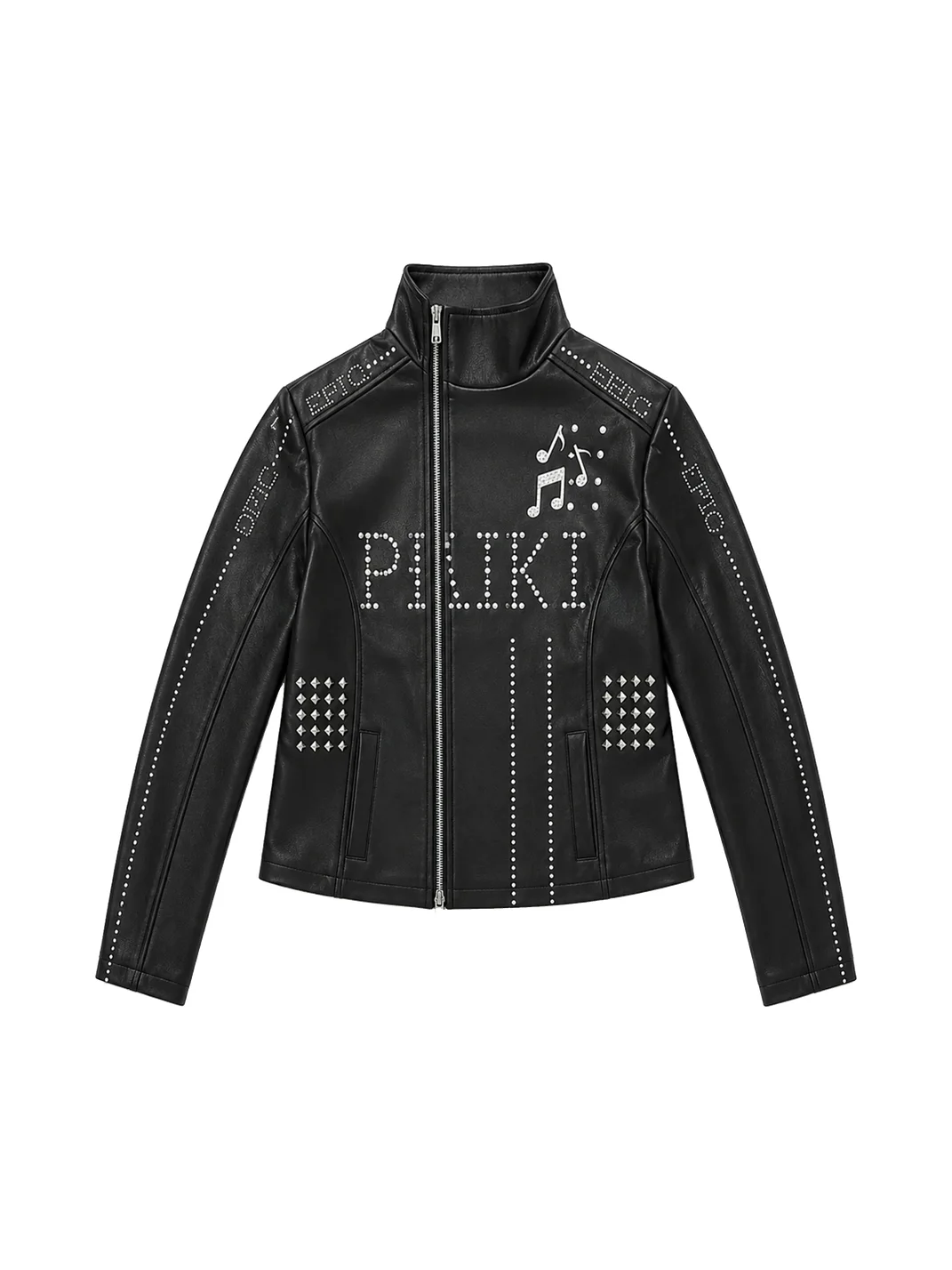 PAIKI | Studded Music Note Cropped PU Jacket