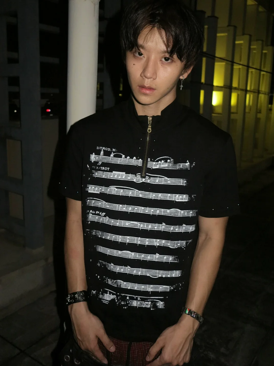 Dream Band | Punk Sheet Music Fitted Stand Collar T-Shirt