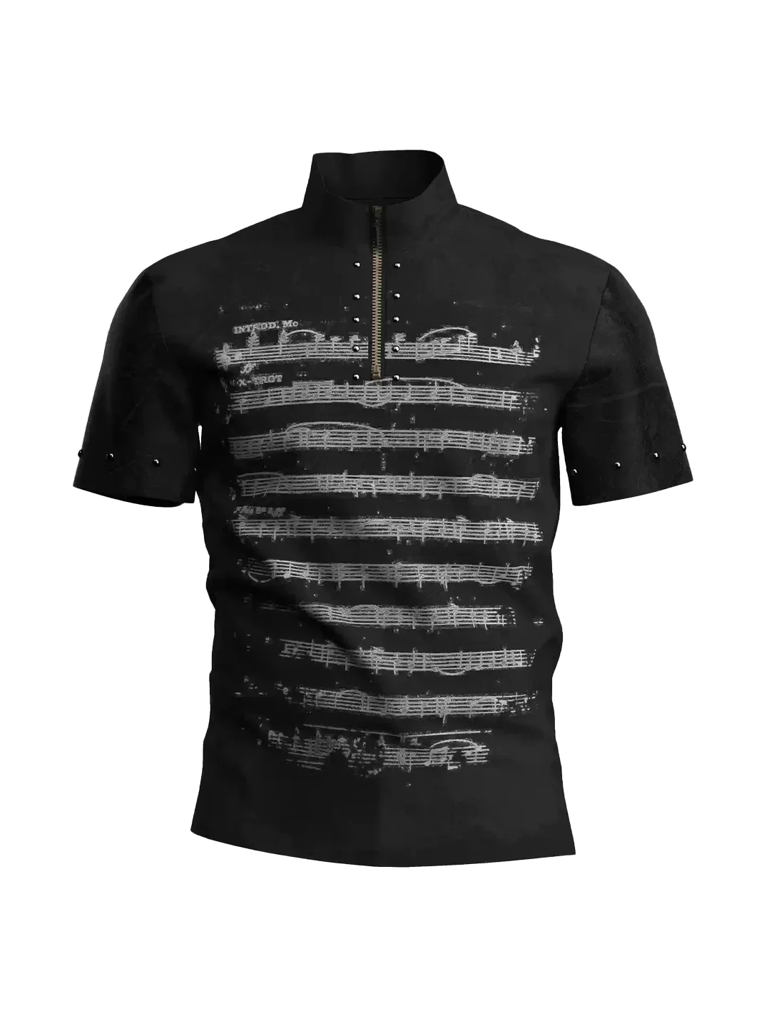 Dream Band | Punk Sheet Music Fitted Stand Collar T-Shirt