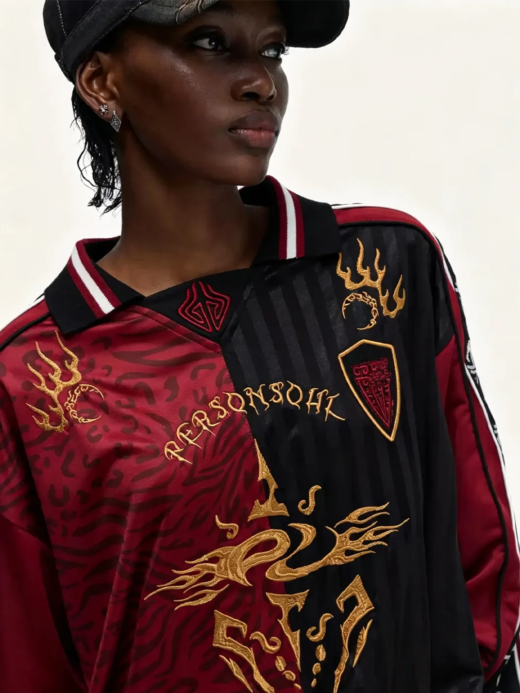 PERSONSOUL | Embroidered Colorblock Long Sleeve Polo Sport Top