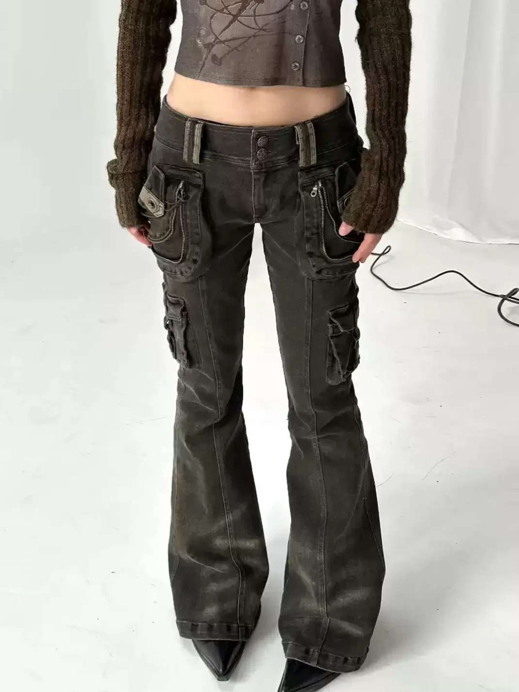 Flowers birds Market | Multi-Pocket Slim Flare Jeans