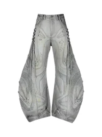 PERSONSOUL | Deconstructed Drawstring Flared Patchwork Jeans