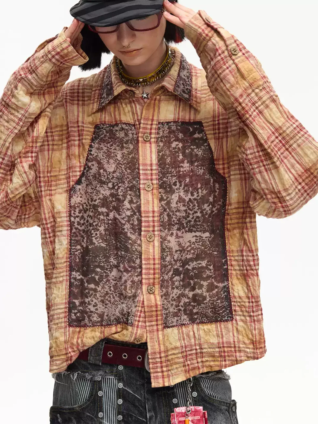 EMOBROTHER | Vintage Plaid Leopard Baroque Patchwork Shirt