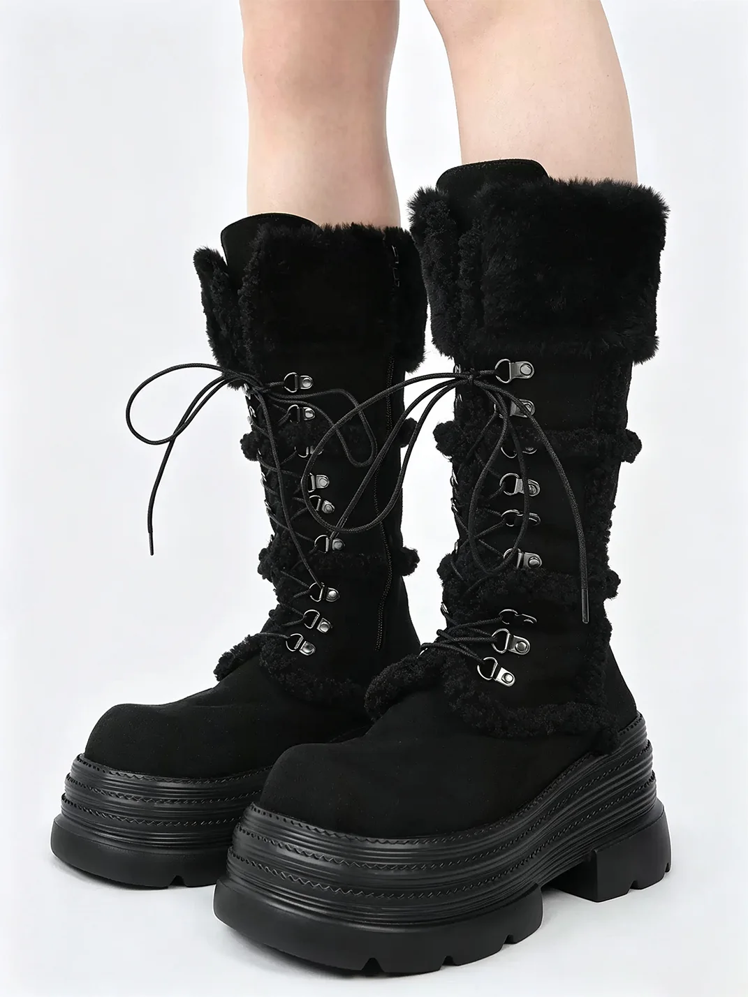 Puppet show | Plush Trim Lace-Up Platform Boots